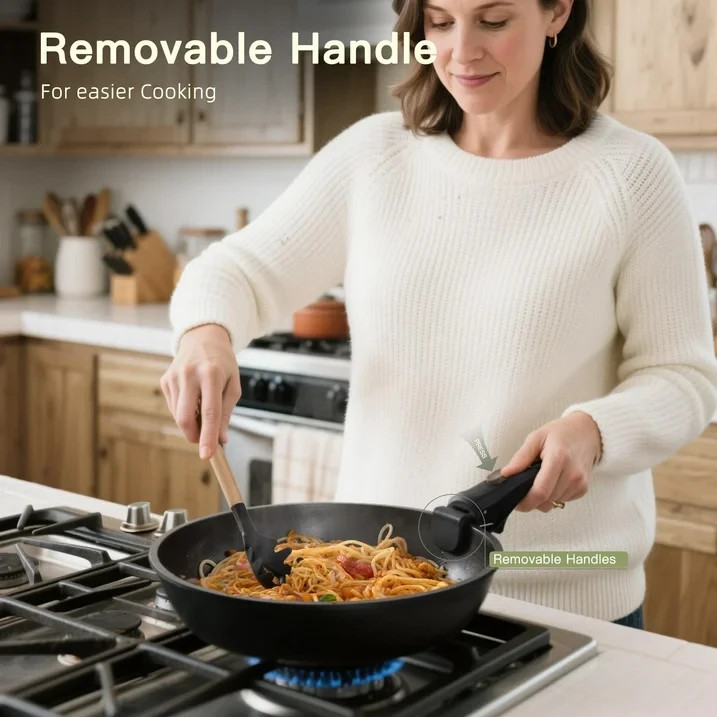 20Pc Nonstick Cookware Set Detachable Handle Induction Oven Safe Black