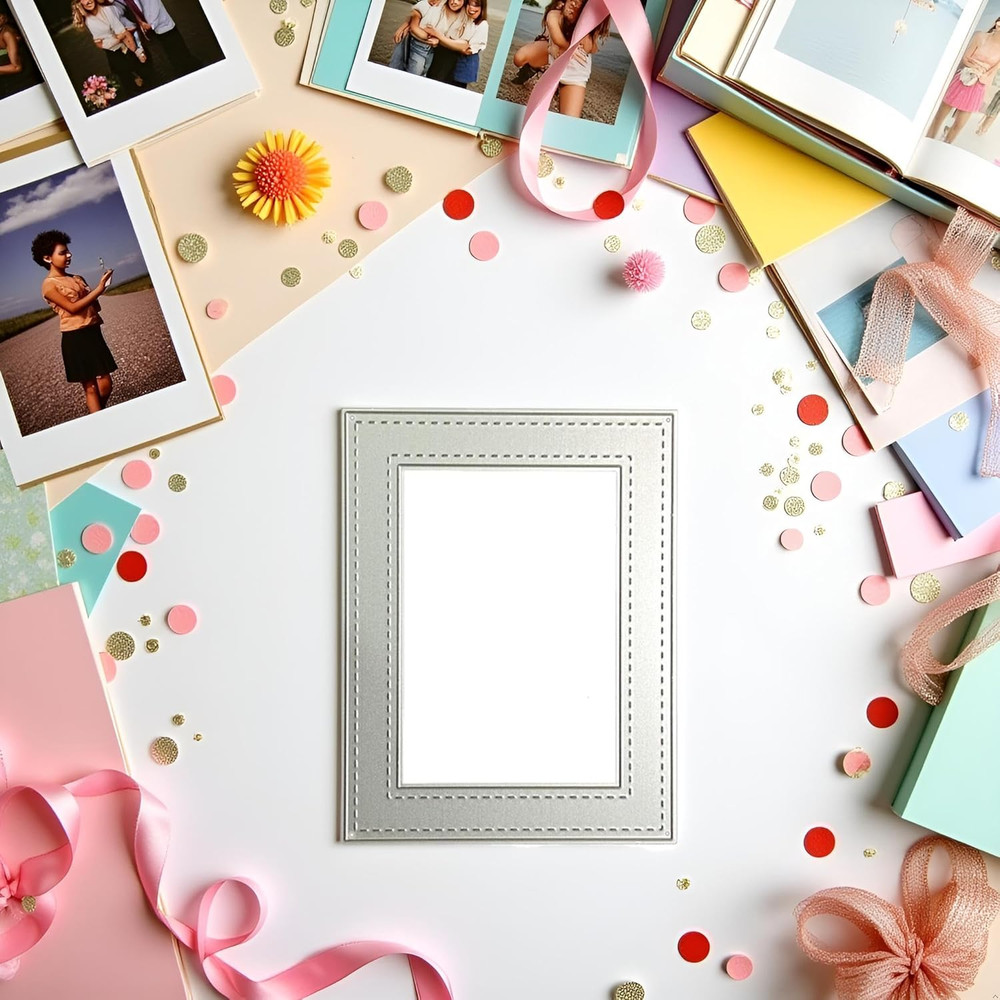 Silver Rectangle Frame Die Cut for Card Making, Scrapbooking Die-Cuts, Frame Met