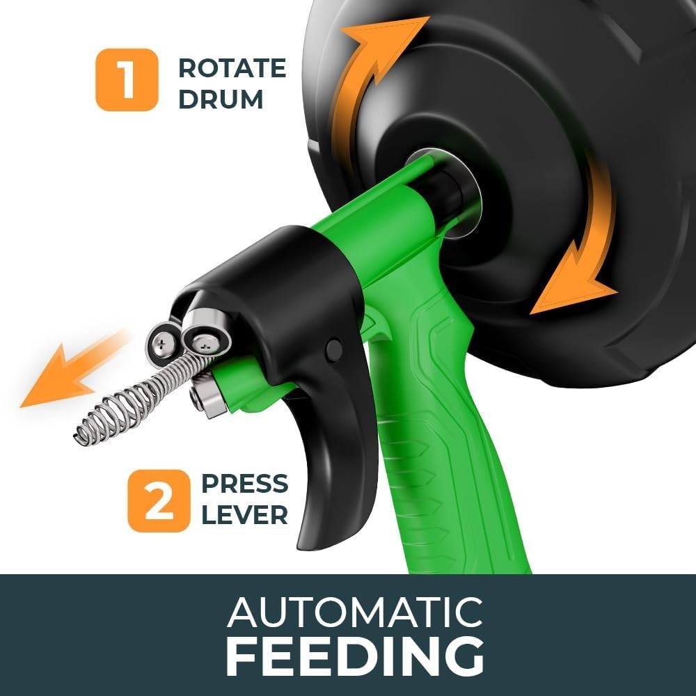 25FT Auto Feed Drain Snake - Sink & Drain Unblocking Tool