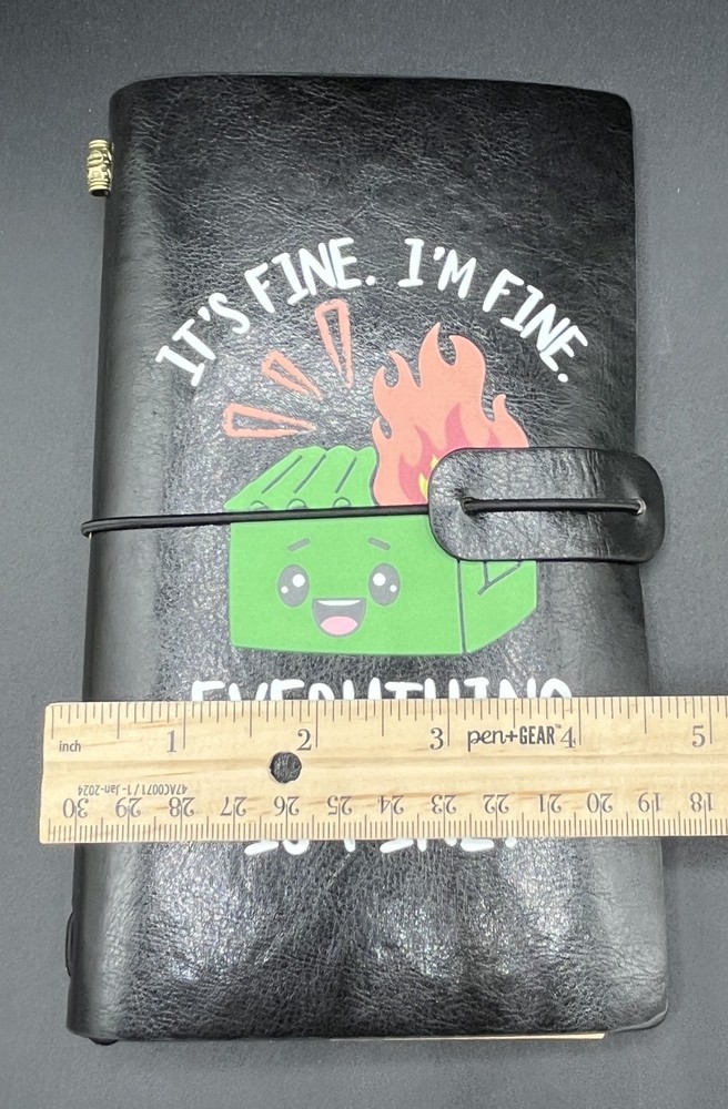 NEW Dumpster Fire Themed Journal Unlined + Lined Pages Plastic Zip CC Pockets