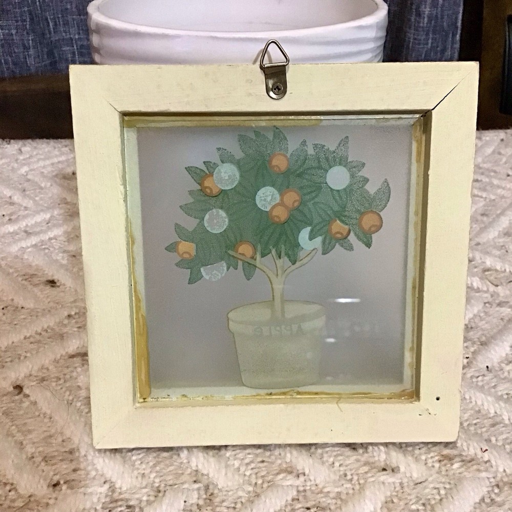 VTG 2 PC Folk Art Cherry & Apple Trees Plaques 6”x6”