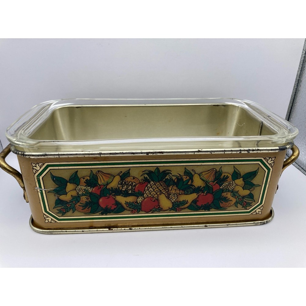 Teleflora Tin Holder for Pyrex Baking Casserole Loaf Pan & Pyrex Dish