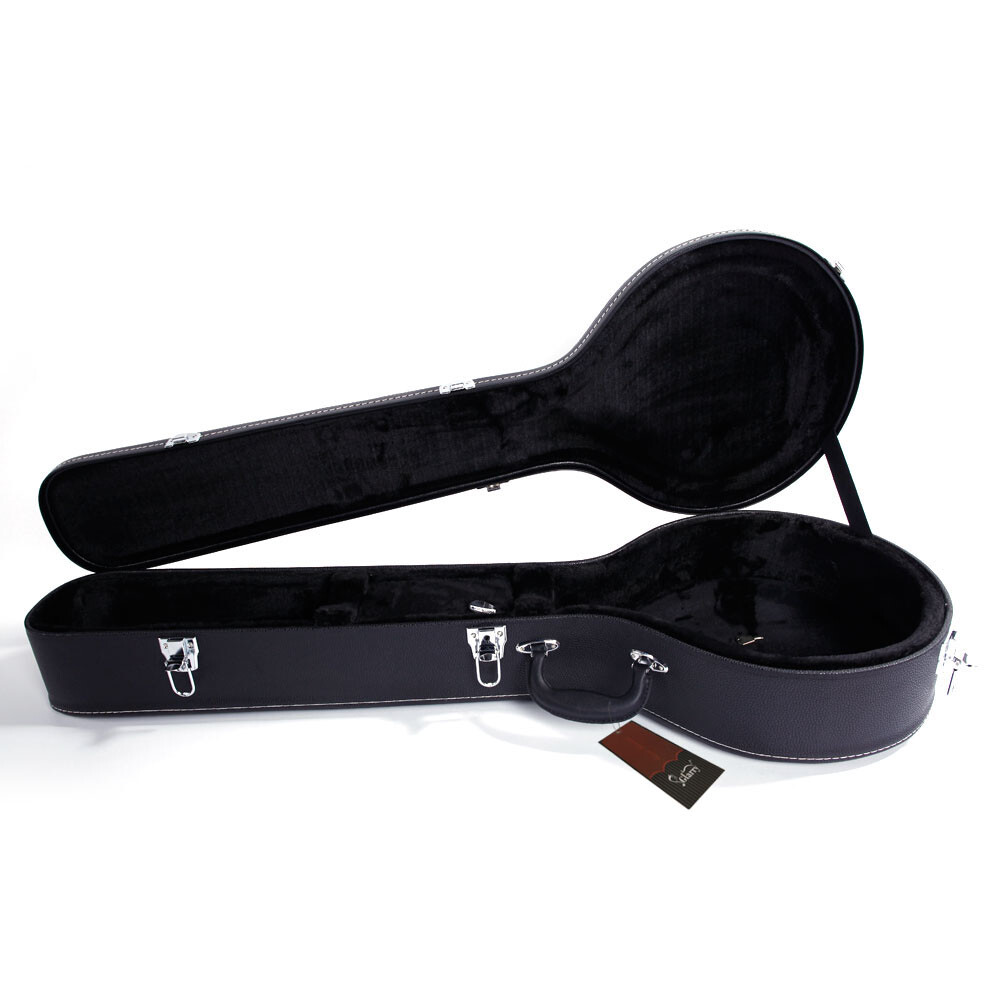 High-quality 5/6-String Microgroove Pattern Leather Wood Banjos Case Black