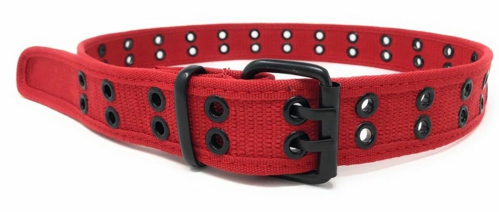 Red Premium Double Row Grommet Belt 2 Hole Canvas Web Stud