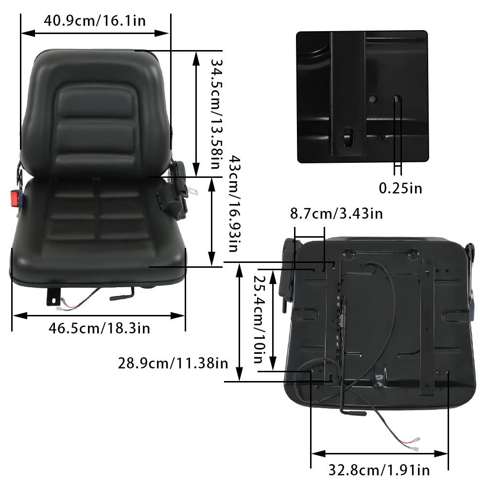Forklift Seat Fold Down Tractor Seat Adjustable Back & Seatbelt Universal