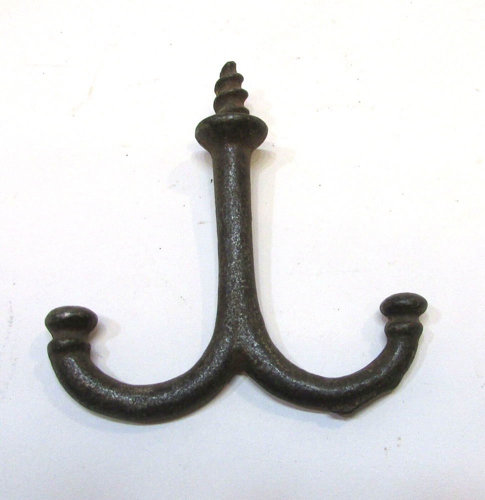 Primitive Old 1880s Cast Iron Small 2" Antique Wardrobe Ceiling Double Twin Hook