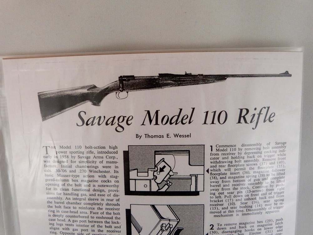 SAVAGE MODEL 110  RIFLE BREAK DOWN INSTRUCTION KIT a