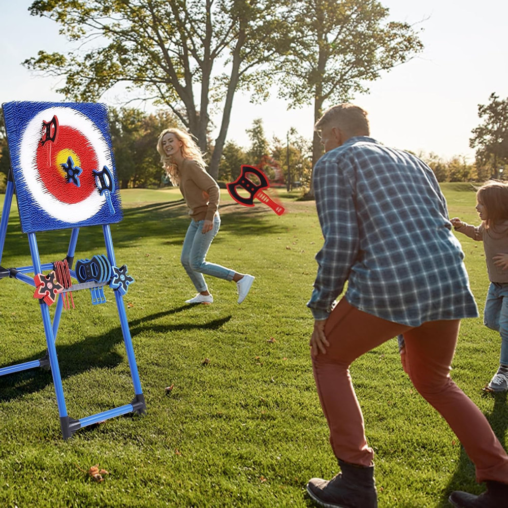 Axe Throwing Game for Backyard 8 Throwing Axes Set - Deluxe Foldable Plastic