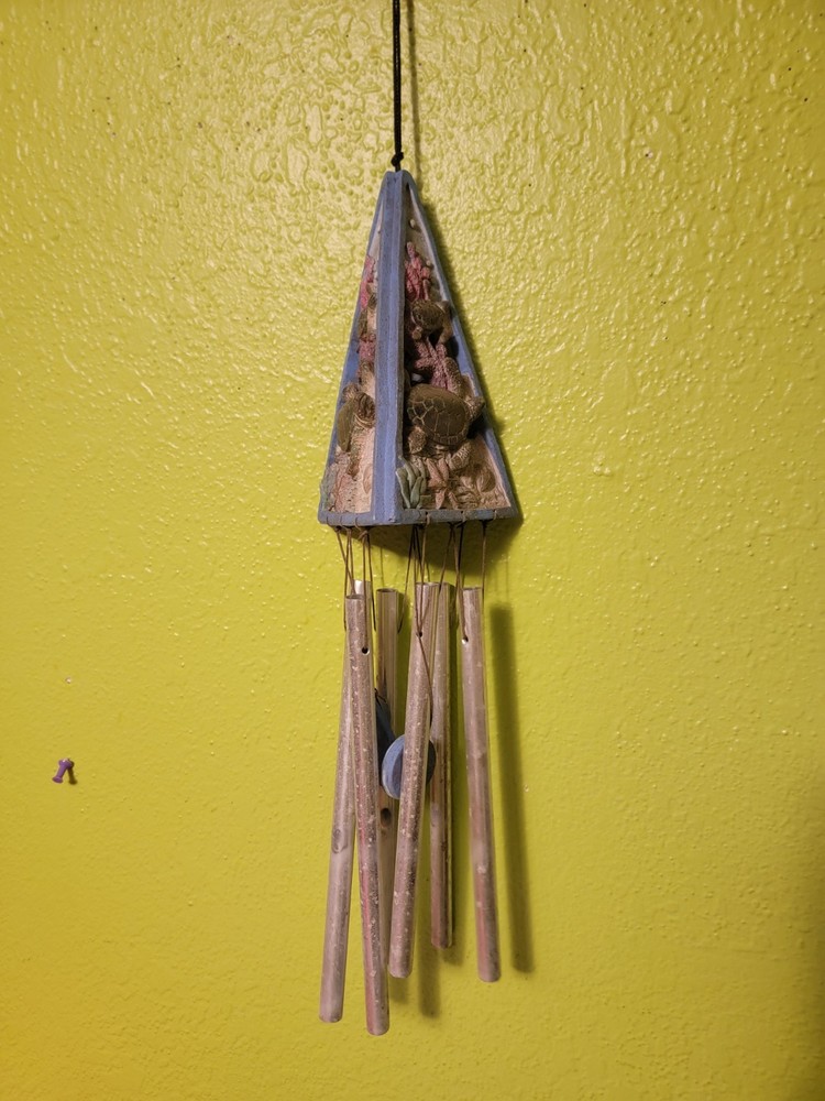 Blue Wind Chimes pyramid shape Vintage Sea Turtles