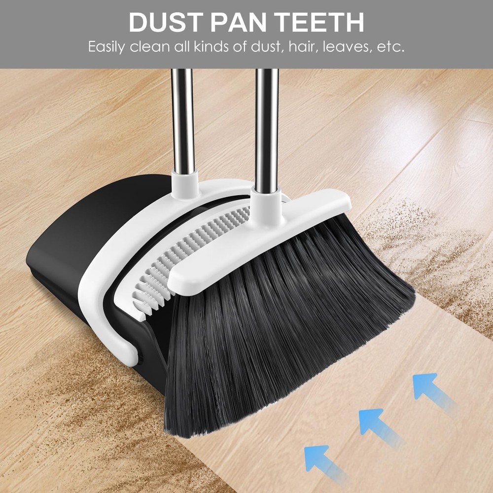 Broom and Dustpan Set for Home, 51-in Long Adjustable Handle Angle Broom and ...