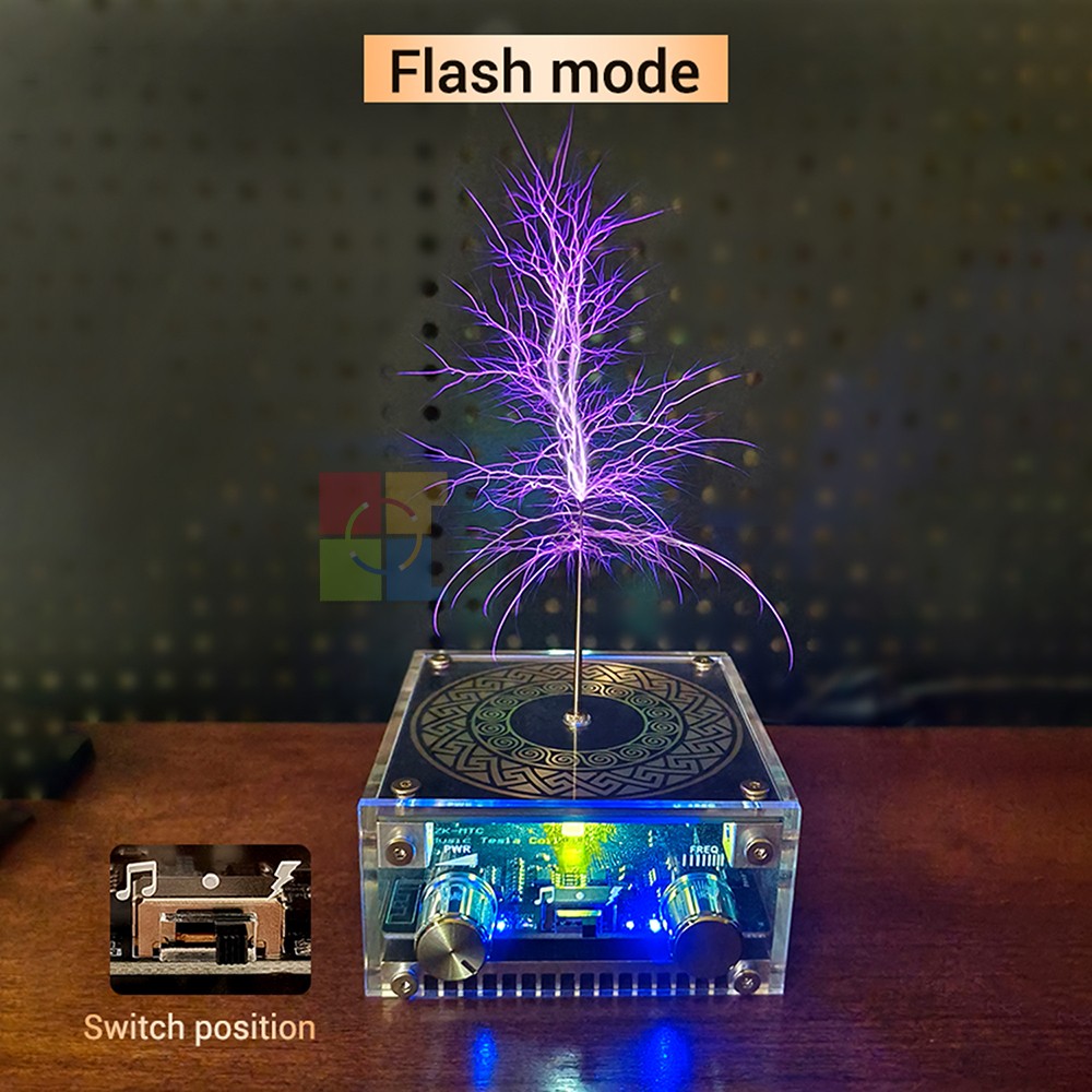 Music Tesla Coil 2Mode Artificial Lightning Touchable BT Decoding Colorful Light