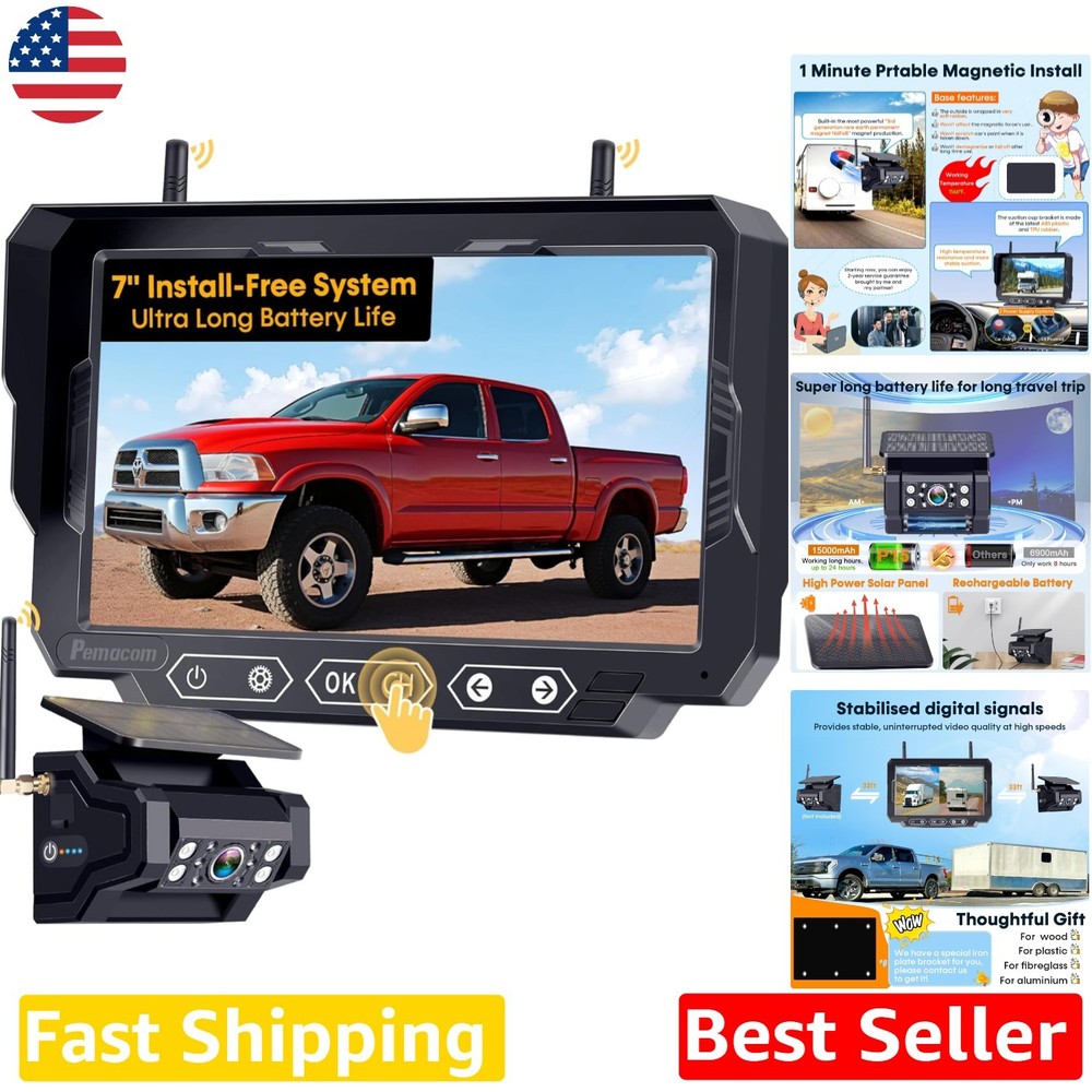1080P HD Wireless Backup Camera 7" LCD Anti-Glare Night Vision