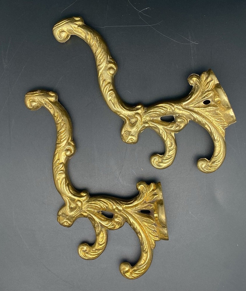 Pair of Brass Hall Tree Hat Coat Hooks~