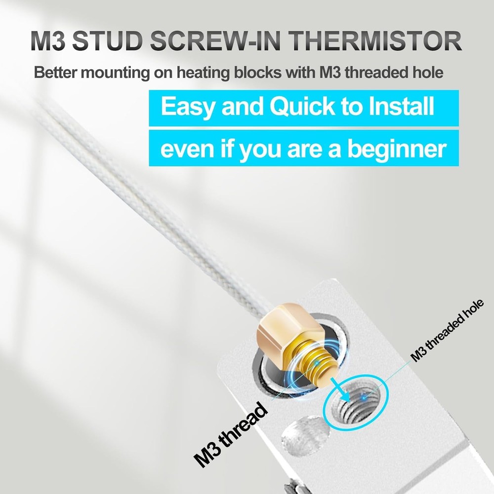 5Aplusreprap Ender 3 Hotend Upgrade: M3 Stud Thermistor,Fast Replaced, Silver