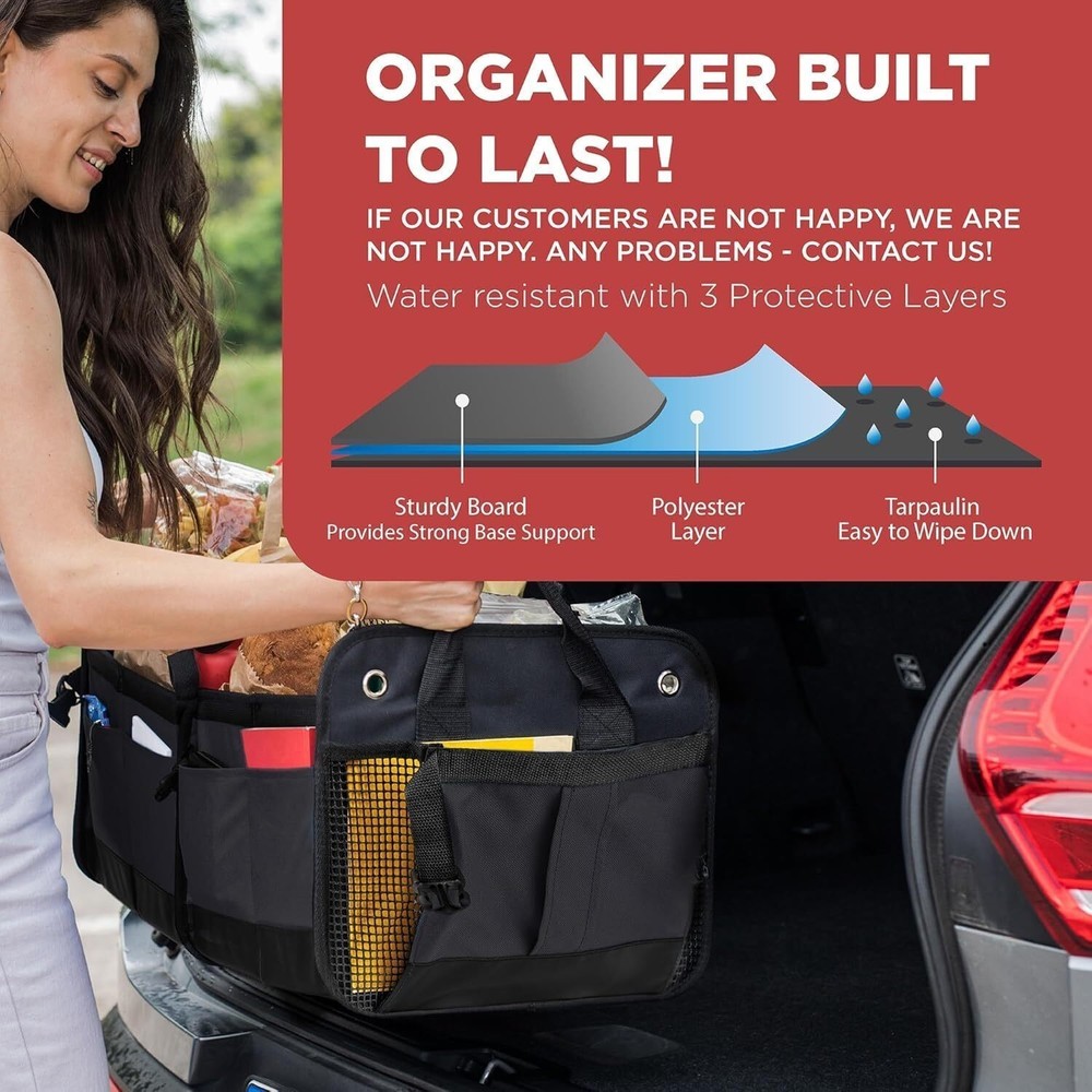 Trunk Organizer Adjustable Multi Compartments Collapsible Car Storage Handbag