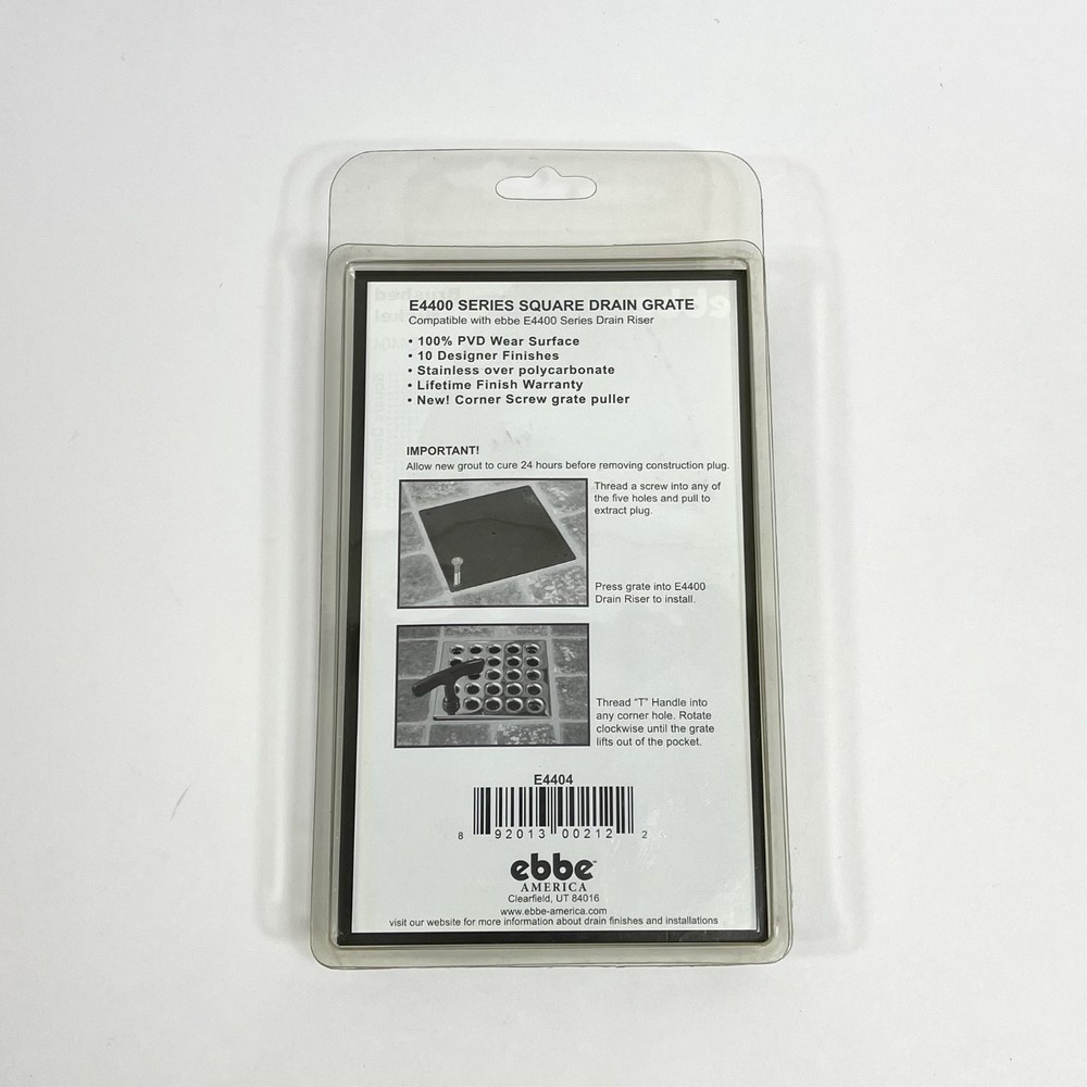 Ebbe E4404 Brushed Nickel Square Drain Grate and E4400 Drain Riser
