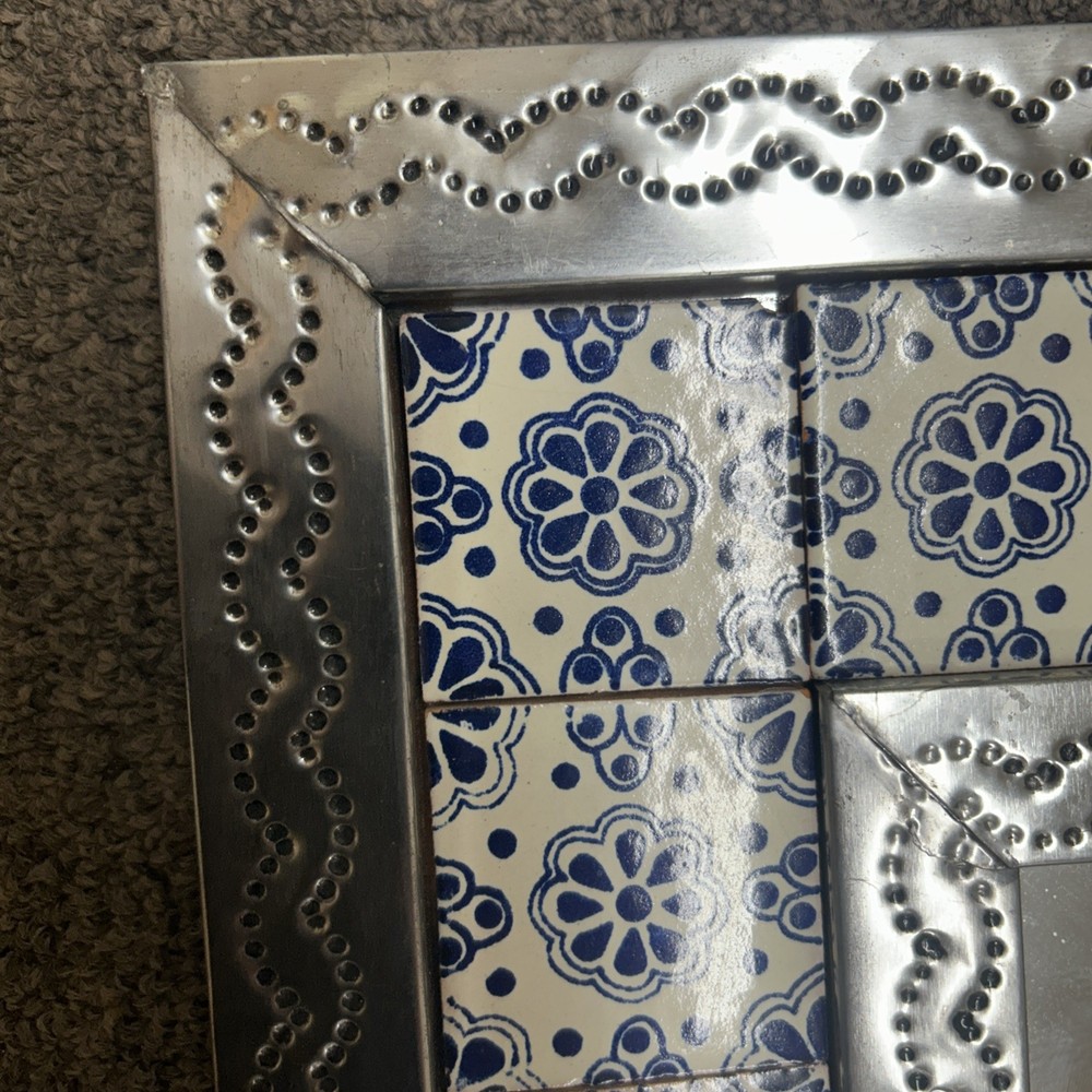 16’ By 19’ Medium Mexican Tile & Tin Framed Wall Mirror, Hand Made