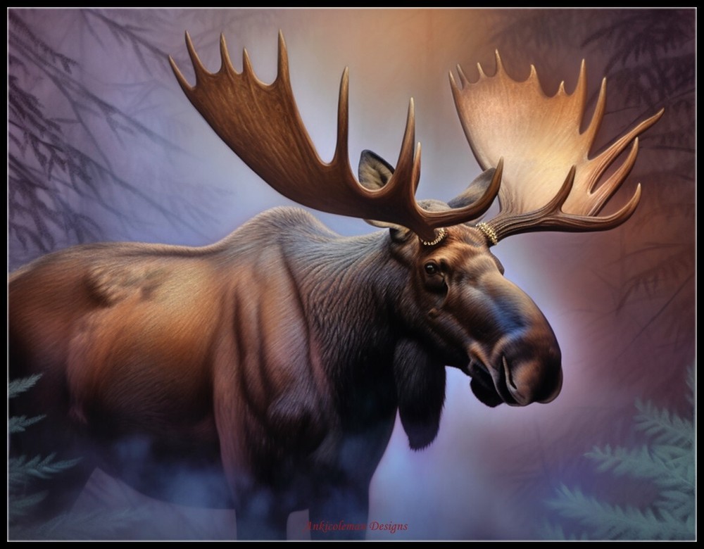 Moose in Mist 2 -  DIY Chart Counted Cross Stitch Pattern Needlework DMC Color
