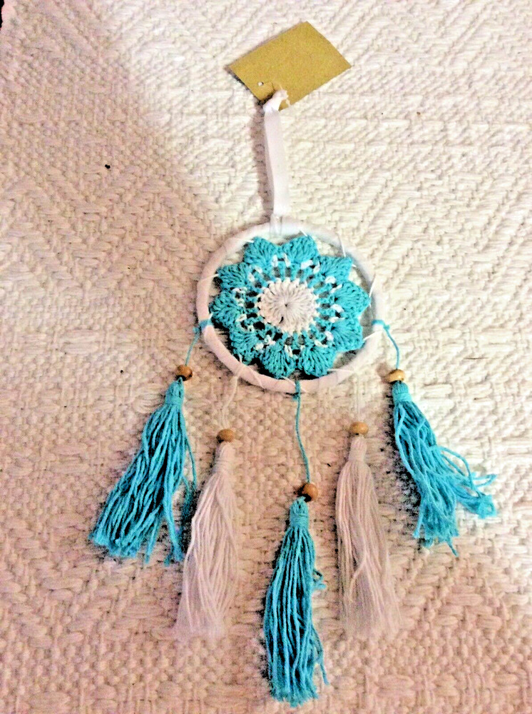 Dreamcatcher White & Blue With Beads 12”