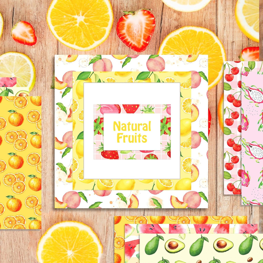 24 Sheets Summer Fruit Pattern Paper 12" X 12" Summer Fruit Scrapbook Paper Pad