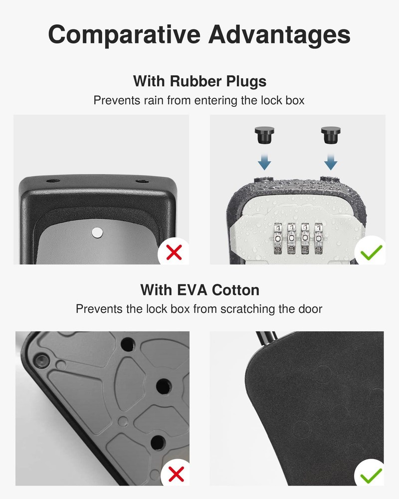 2 Packs Lock Box, Key Lock Box, Wall Mount, Portable, Resettable Code, Gray