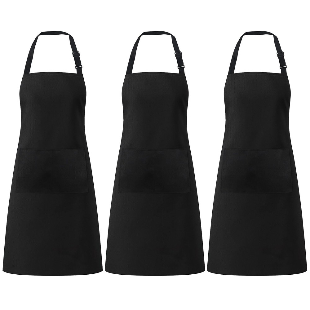 3 Pack Black Aprons for with Pockets, Adjustable Water Resistant Cooking Apro...