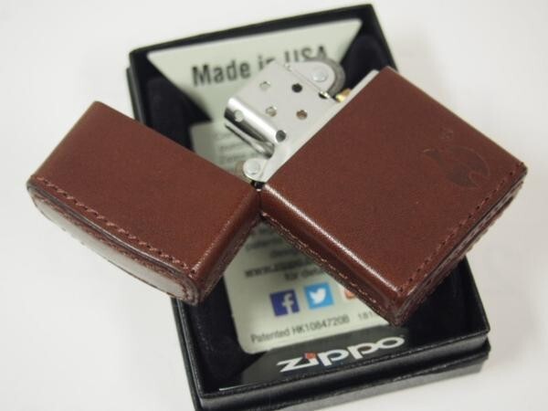 Zippo Leather Wrapped Fire Flame Brown Lighter Regular Case Japan