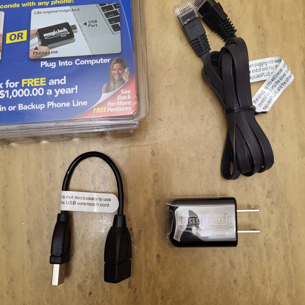 MagicJack PLUS VoIP Phone Adapter Complete with All Cables & Power Open Box
