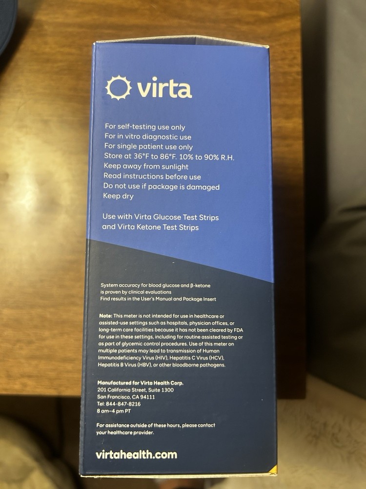 Virta Glucose Ketone Meter with Bluetooth Connectivity New