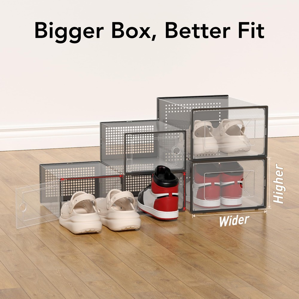 X-Large Shoe Storage Box, 15 Pack Clear Plastic Stackable Shoe Organizer for ...
