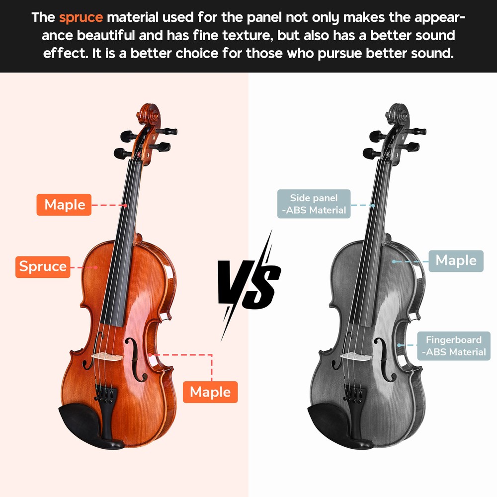 Solid Wood Violin 4/4 Full Size Set Beginner Fiddle for Student with Case