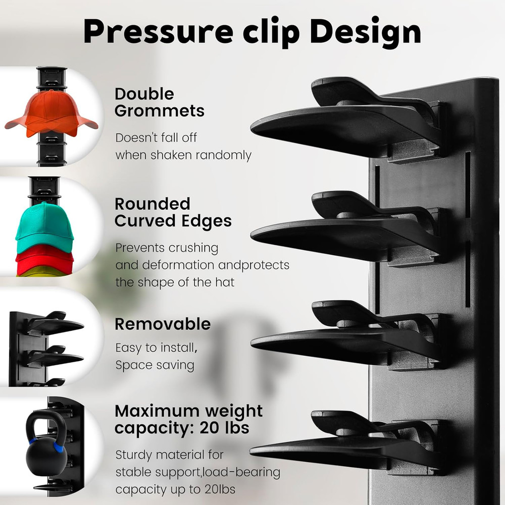 2 Pack Hat Organizer Baseball Cap Locking Tech Hat Rack Strong Adhesive Hat Wall