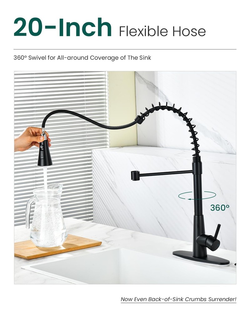 Pull Down Kitchen Faucet Touchless Black, Motion Sensor Activated Automatic K...