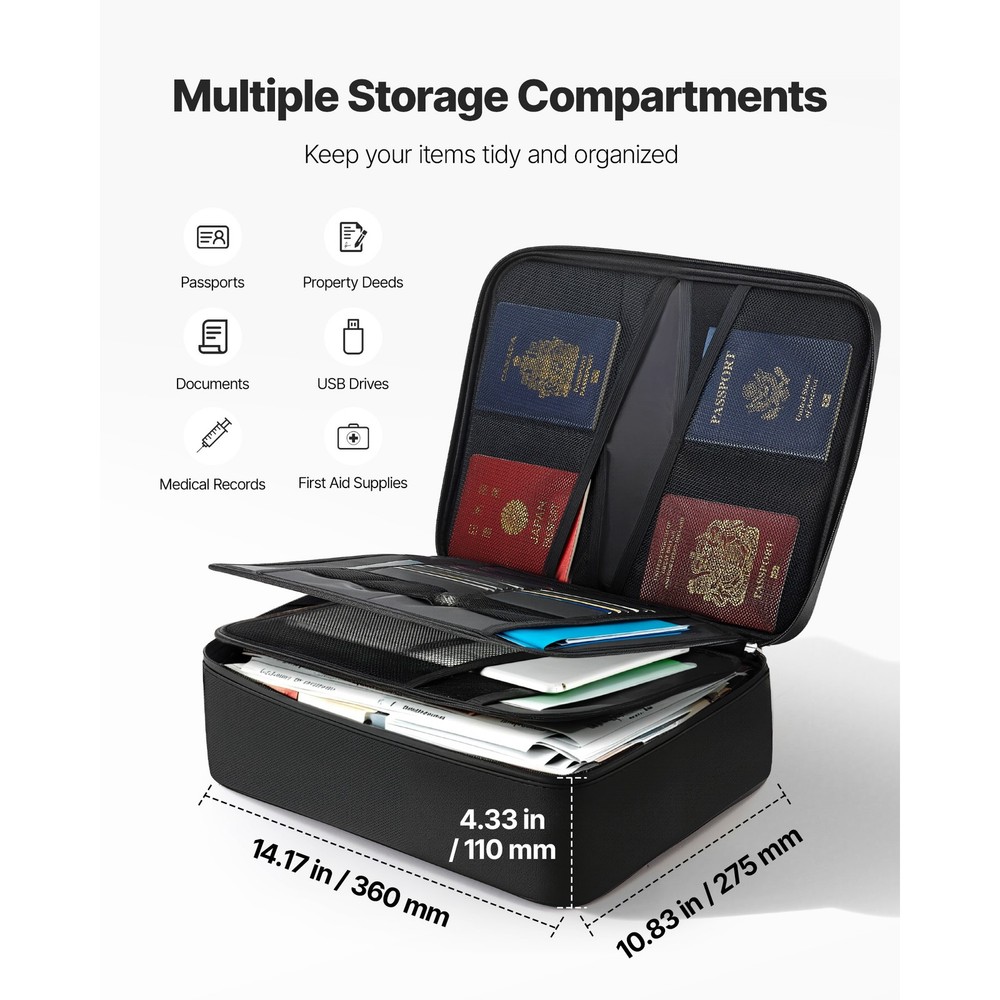 Uimoso Fireproof Document Storage Box 1832℉ Multi-Layer File Organizer with Lock