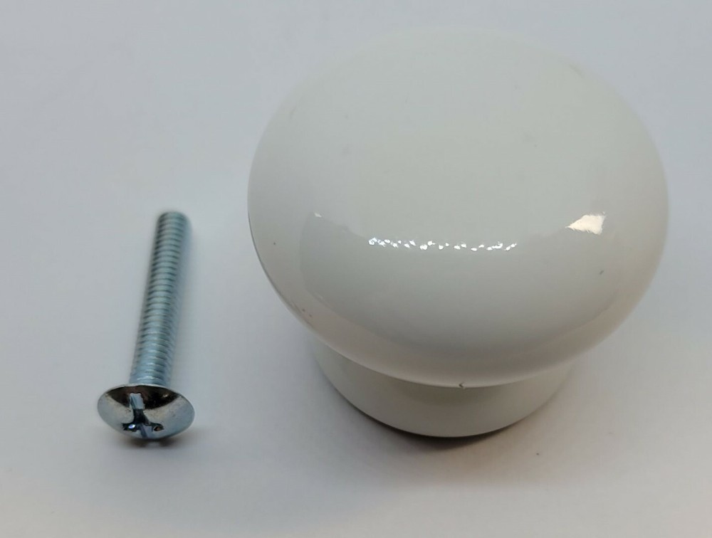 1-1/2" White Porcelain Round Knob (solid top - hidden screw) handle pull drawer