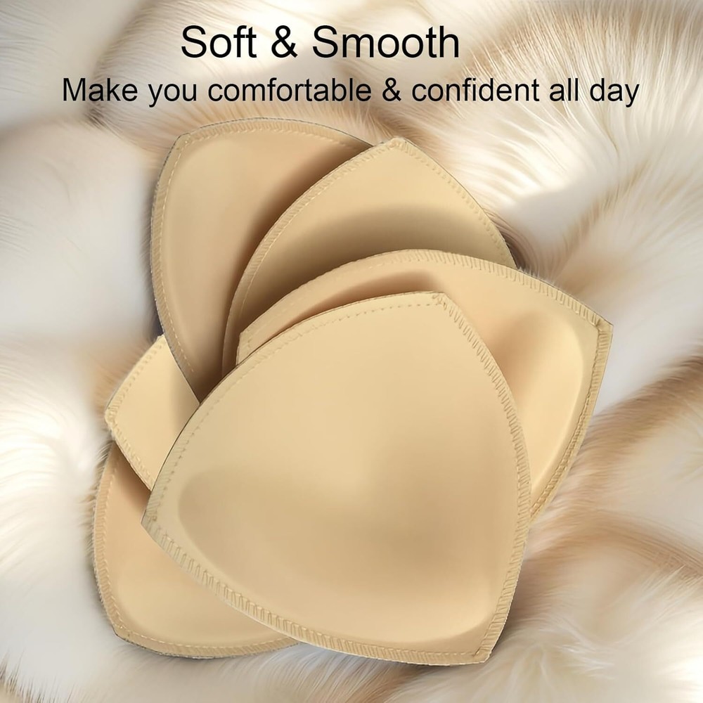 3 Pairs Removable Triangle Bra Pads Inserts for a B C Cups - Beige