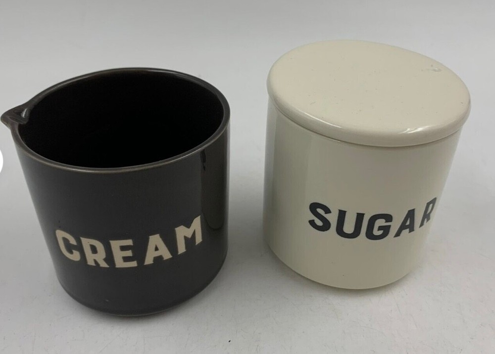 Ceramic Black & White Cream & Sugar Set - Rae Dunn Style - New