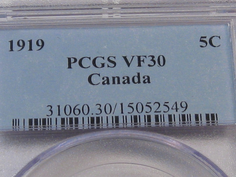 1919 Silver 5¢ Five Cent CANADA PCGS VF30. #53