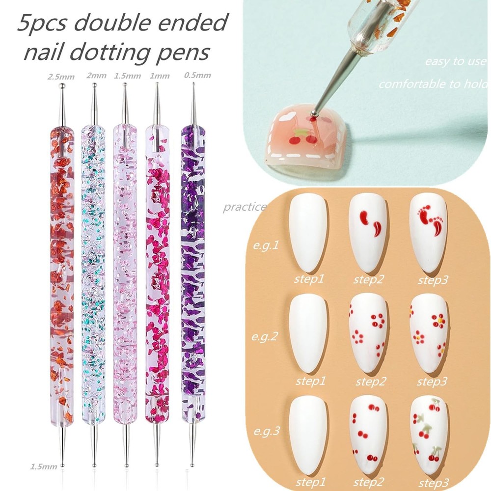 FULINJOY Nail Dotting Tools 10 Pcs Kit - 5 pcs Double-end Multicolor