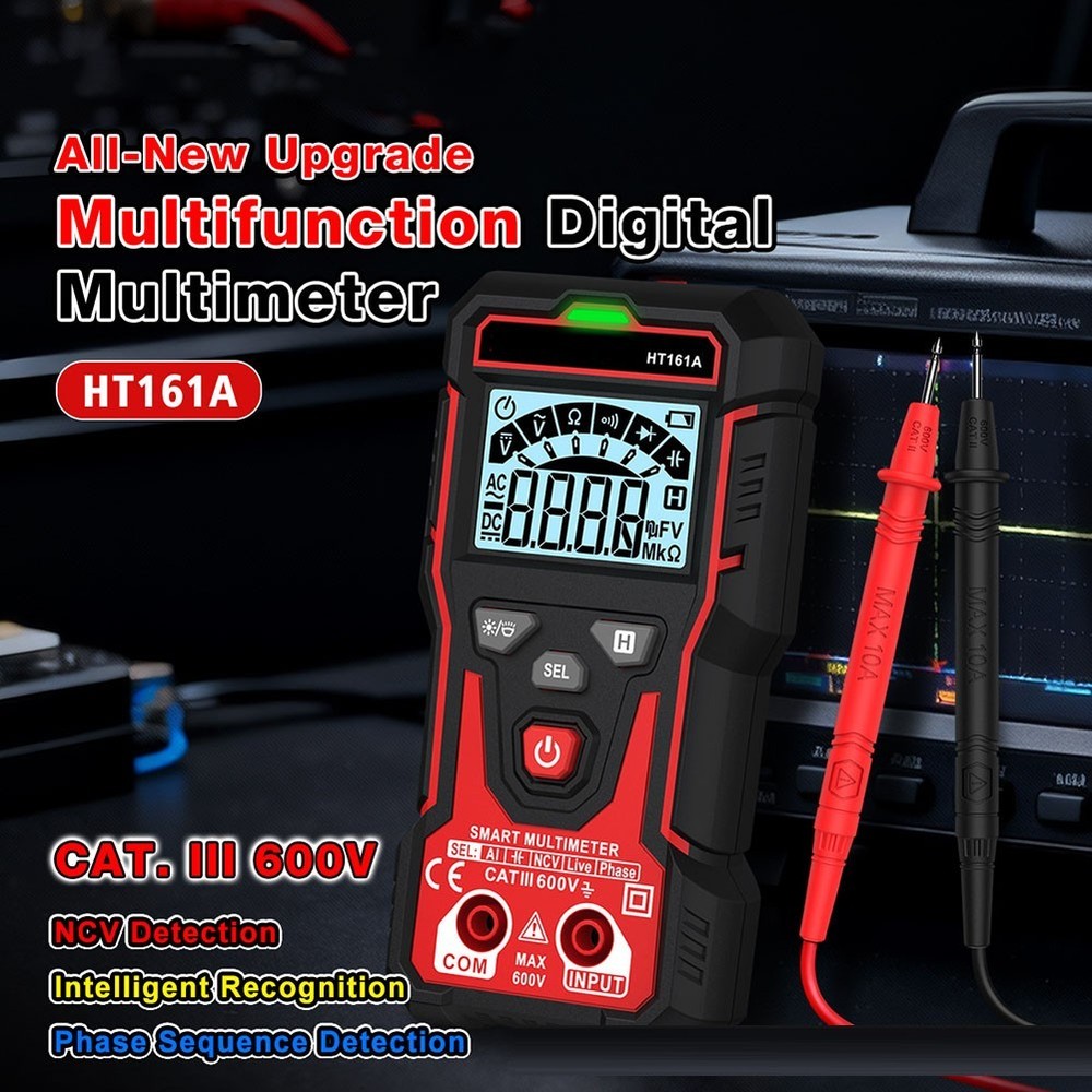 HT161A Auto Range Multimeter 4000 Counts Backlit LCD NCV and Diode Test