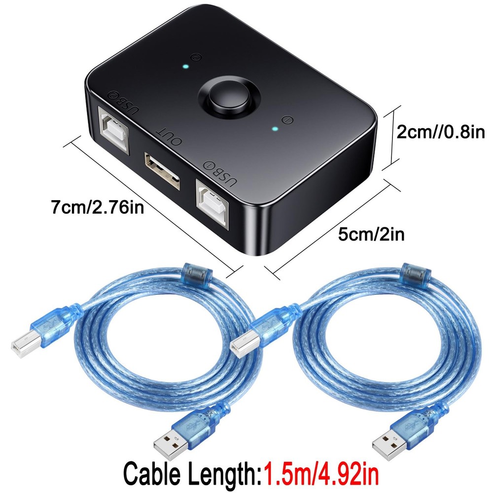USB2.0 Printer Sharer Switcher 2 Port USB B Print Selector Switch Adapter, 2 ...
