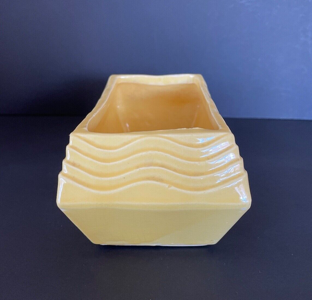 Vintage McCoy USA Yellow Rectangular Planter Wavy Pattern, Art Deco