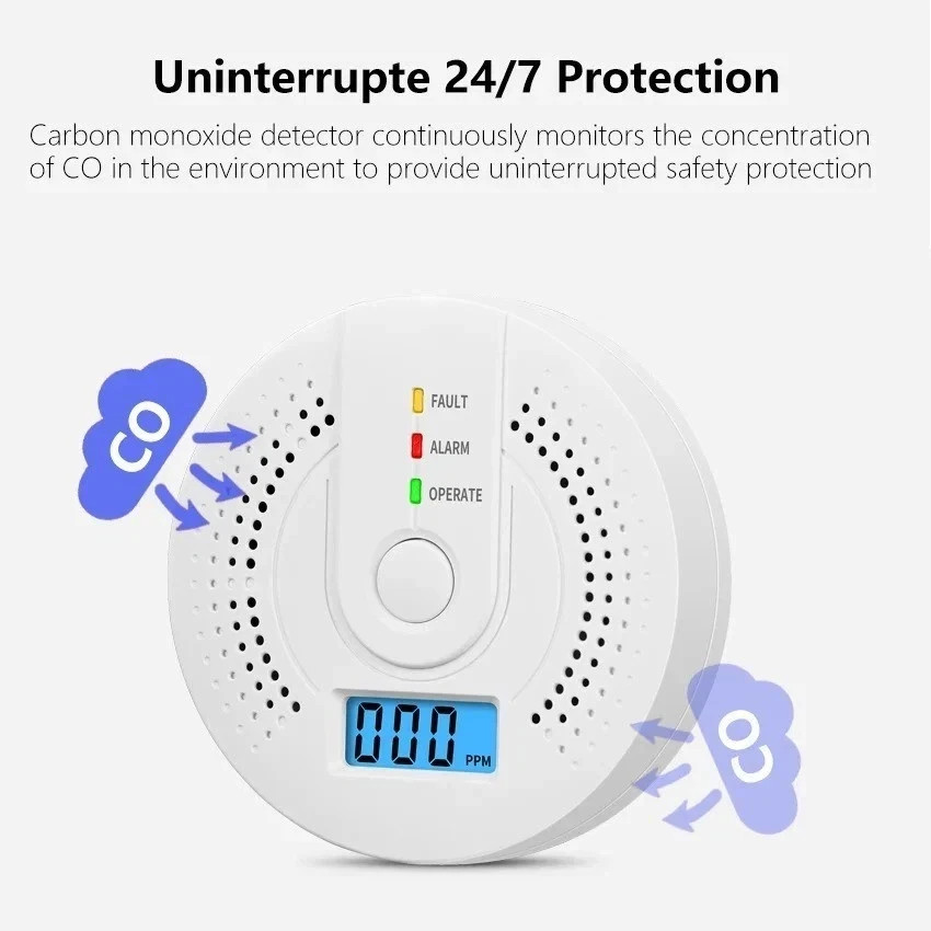 Carbon Monoxide Detector Warning Alarm Sensor LED Digital Battery Powered