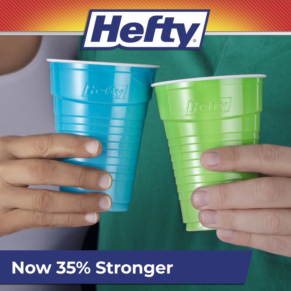 Hefty Party On Disposable Plastic Party Cups, Assorted Colors, 16 oz., 100 Count