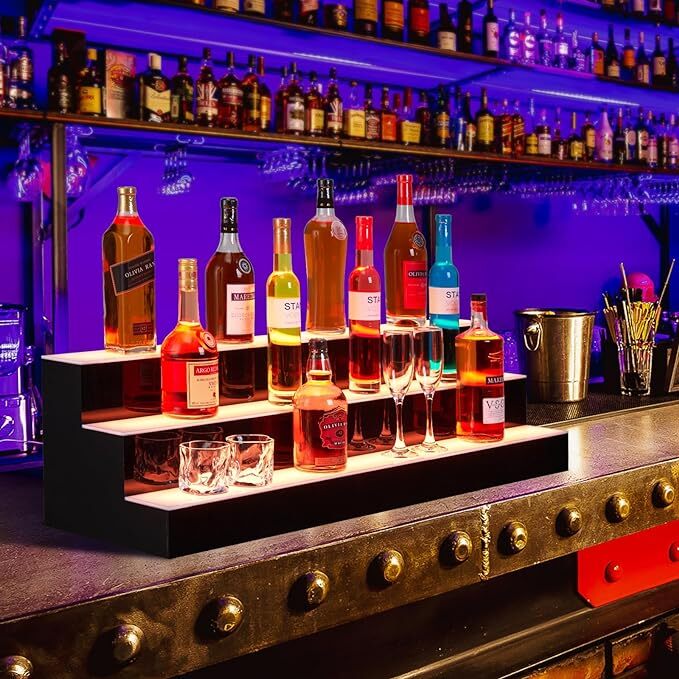 3 Layers Acrylic LED Lighted Bar Shelf Display Wine Racks 24'' With App Control