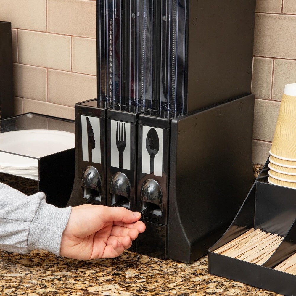 Mind Reader Utensil Plastic Fork Spoon Dispenser Silverware Organizer, Black