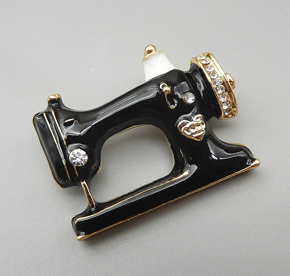 Multi-Color Enamel Crystal Sew Machine Brooch Pin