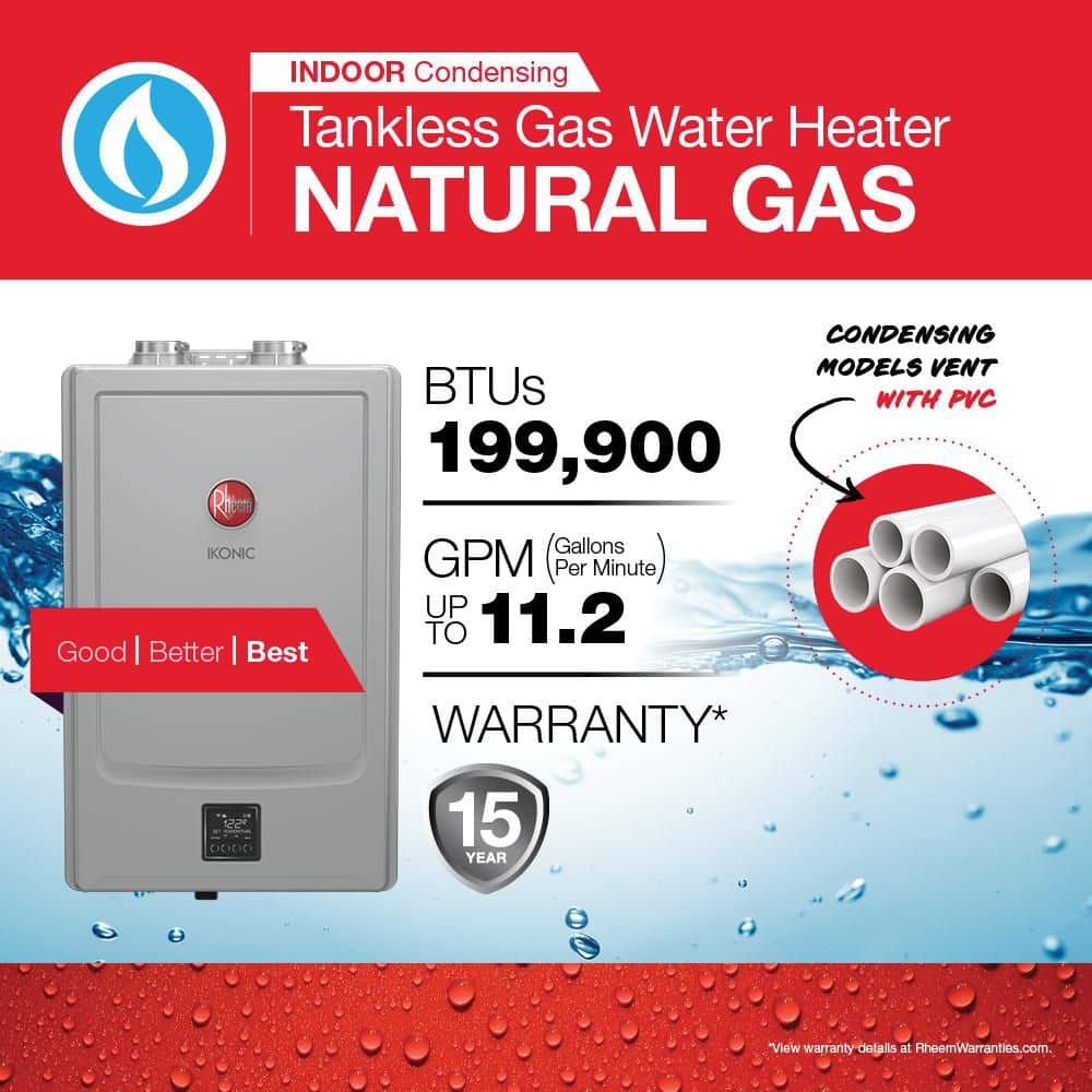 Rheem, IKONIC 11.2 GPM Indoor or Outdoor Natural Gas Tankless ECOH200IN