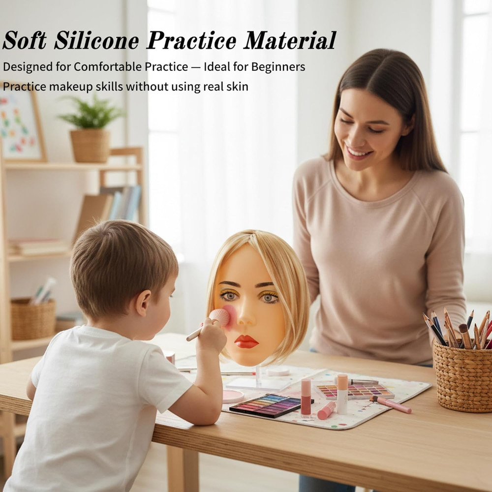 5D Silicone Makeup Practice Face – Reusable Mannequin Head with Full Kit, Wigs &