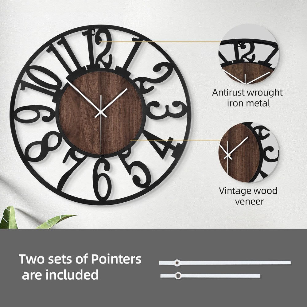 LEIKE Large Wall Clock 20'' Lighted Rustic Wood Clock with Remote Timer, Sile...